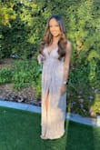I wore this dress to my friend's wedding and it looked absolutely beautiful. I got a size small and it fit me so good! The only thing I did was hem the bottom of the dress since it was a little long on me even with my heels. Other than that the dress was amazing and got so many compliments! - Alina D.
