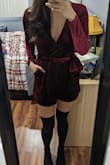 I love the fit! I tried on a L initially because the medium was out of stock, but I'm glad the M came back because it fits much better. Usually rompers ride up, but this one fits pretty well, it's a tad short but I don't mind. Super soft, gorgeous color, so cute with OTK socks/boots, can't wait to wear it! The pockets are a fun added bonus. - Jaclyn H.