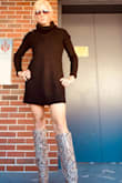 I purchased this bc I fell in love with the look (yep, bought the snake boots too). It's warm (I live in Florida) so there are a limited amount of days it's cold enough to wear it. I have long legs so it is a bit shorter than I am used to wearing but still appropriate for a casual Friday at the office or a post hours cocktail. I would have maybe purchased one size down, but this is still a wonderful dress. - Darla D.