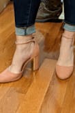 I was looking for the shoes to match my colors for my big day and I found them! Very gentle mauve pink, super comfy and the gold stripe on the heel adds a flirty note. The only negative is that heel and bottom sole are bit slippery so I will have to get non-slip tape to fix that. I would love a bit more grip on these shoes. - Mariia A.