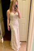 I ordered a size small to wear for my February 2021 wedding and it fits absolutely perfect, I just need to have the length shortened a little bit. I'm so happy with this dress! It's even more beautiful in person! - Cristal H.