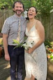 Was supposed to get married in June, but the pandemic shifted everything. We decided last minute to move forward with an intimate backyard zoom wedding. My wedding dress was trapped at the alterations place and I just wanted something simple. This dress was Perfect! Made me feel like a bride when I really needed it. - Lily R.