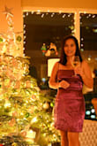 Nice and Shiny Dress. It's just easy to get crinkle but it doesn't matter. The size is perfect! I wear it on Christmas Eve at home. - JCIL D.