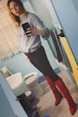 I absolutely love these boots! They fit perfectly and they make my outfits pop! I posted this pic on social media and my friends went wild with compliments. If you're unsure of going bold with the red, I say do it!! - Elizabeth H.