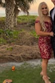 Wore this to a wedding and loved the way it looked. Got many compliments! The quality of the material felt very nice. Fits true to size and is not super restrictive which is actually surprising with an off-the-shoulder style such as this. For reference I'm 5'2, 135lbs with a very athletic build- it came below the knee and fit great overall. - Megan P.