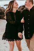 I bought this dress for our family pictures and it ended up being perfect!! It's very loose on the top and fitted from the east to the hips. Very flattering on my hourglass shape body. The dress overall is super comfortable and the material is great quality! I'm 5 months postpartum and you can't tell at all in this dress! I told my husband we need a date night so I can wear this again! - Morgan B.