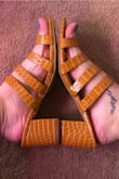 I'm a 7 in heels, 7 1/2 in booties. I ordered a 7 and the top straps are a little loose but allows for easier walking without rubbing. I could have probably also got a 6 1/2 and would have been fine. They're adorable and work with any outfit! - Ashton A.