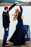 I wore this dress for my engagement photos and I absolutely love it!! It twirls beautifully and I received a ton of compliments on it. I felt like a princess. It is a little long so you can either hem it or wear it with heels. I wore flats because I just had knee surgery and can't rock heels yet, but the photos still turned out great! - Ally G.