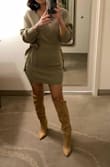 I bought this for my anniversary dinner. It was so comfy and cute. You can wear it on your shoulders or off of your shoulders for more of a sexy look. - Erin M.