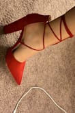 I am a true size 8 1/2. I was not sure what to pick given the reviews, seems mixed so I gave my normal size a shot. I wish I would've ordered a size down because now I won't have the correct size in time for my event. If you have thin feet I would definitely size down because the shoe entrance is quite spacious. I tried them on for a bit and the red string does not slip down which I am happy about. I will just have to reorder. - Berenice P.