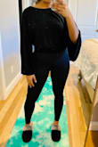Wore this top and got sooo many compliments! First off, material is super soft. You can wear the top two ways which is great! I have a small chest so the deep V look was a little too revealing but I just wore it the other way. I'm sure a little double sided tape would help keep the top in place if you wanted to wear it the other way though. Also love how the bottom of the shirt is fitted and sat right below my belly button - definitely need to pair it with high waisted jeans! Huge fan of the sleeves! - Shital P.