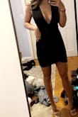 This was the first thing I have a tried on in a long time that I felt fit me perfectly. I have a medium sized chest that isn't very perky and need some lift. I could have gotten away with wearing this dress bra-less, but felt a little more confident with some fashion tape for a little more lift. I am 5'10" with an athletic build and ordered a size SMALL. I was very nervous that the dress was going to be too short but it had plenty of length and I didn't feel like I was adjusting it all night. TALL GIRL APPROVED! Enough length to be conservative but also show some thigh. The fabric is thick, but light weight, and high quality. I bought the dress in black so it is incredibly versatile & can be worn time and time again. - Calista K.