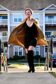 Got a lot of compliments and it looks more expensive than it it. The length is great for shorter people. Medium warm weight. The buttons are hard to get through the holes, but still work. This has shoulder pads. - Katie B.