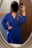 Okay, I was skeptical at first because of the color, but I love this dress. The neckline hits just at the right spot so it's not too open, it's flowy and comfortable, and the slit adds a hint of sexy. Despite the Fit Note that said the waist runs large, I went with my gut and ordered my usual size, and I'm so so glad I did. Great purchase! - Jenifer U.