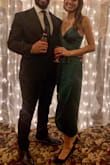 Loved this dress and wore it was a wedding guest. The color is beautiful and the dress is high quality. The material has zeroooo give though and fit me like a glove so I'd double check measurements if in between sizes. - Molly R.
