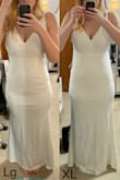 I love this dress, but had to size up! For length and for extra space in the hip & butt area. I attached a picture of the large and XL. I ended up having a seamstress take in the XL at the waist area because it was a little loose - Autumn H.