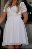I recently graduated with my Master's, so I was searching for something that would be tasteful and elegant. This dress was perfect for my grad pictures. It is cut a bit low on the chest, but I was still able to wear a normal bra. The material is not see-through whatsoever, and the length is perfect; the dress hits above the knee, but I never felt like I would be indecent if I sat down. - Ashley P.