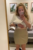 Love this skirt! Great for work or going out. A little tight because it's leather material. The large fit (picture below) but was uncomfortable to sit in. I exchanged for the extra large and it's perfect now. - Kylie O.