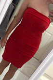My measurements are bust 36in, waist 30, hips 38 and the Medium fit perfectly! I absolutely love it. The fabric is really great and thick material so it helps give a more form-fitting feeling. The ruching is very flattering and I believe would look good on any body type. - Katheryn C.