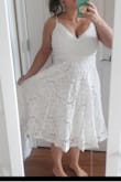 Great quality, the dress has some weight to it. The details are beautiful and its a very bright clean white color. I didn't keep it just because it was too low cut for me and a bit long for it being a short dress, but that is because I'm only 5' tall. - Dacia H.