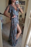 Fits well, super comfortable, and absolutely beautiful- can look more blue or more grey depending on the light. Planning to wear for my engagement photos in the fall! I did have to sew the top close a little-- a bit low cut - Samantha B.