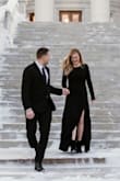 I bought this simple dress for engagement pics. It is very comfortable. It runs a little large; I could have gone a size down but I liked the longer look for the setting. It's a nice stretch cotton blend that still looks very classy. My fiancé wore a suit for the pics and everyone was raving about our outfit selections. - Joy H.