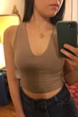 I got in on the hype with this top and everyone is right, it's very flattering. I and between a S and XS and I went with a S because it looked tight and was worried it would be too tight, but it's not, it actually fits just right, maybe slightly loose. So you can size up or down depending on your tightness preference. If I buy this again I will size down. It is double lined all the way through the front and back btw. - Lillian K.