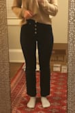 Love these jeans. The fit is perfect, and they are really stretchy so they are so comfy, I can wear them all day. I also haven't had any problems with them losing their shape so far. I can dress them up or down. Just amazing jeans. I am short so the length is great on me. They are a very dark navy wash. - Lillian K.