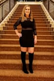 I love the look and feel of this dress, it is tight and sexy with just the right amount of skin showing. I was concerned it would be too short/small, but the length was perfect for a date night in Vegas with my husband. The arms do not have much give, so they were a bit tight, but I'm happy that I ordered a small. I think a medium would have been lose in the body. I am very pear shaped/bottom heavy for reference. - Lara A.