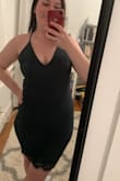 Really beautiful dress - fits like a glove and is super comfy. I am definitely on the curvier side and it's super flattering and wearable. Perfect for weddings/wedding esque events. I'm not tall and midi-dresses are not always my favorite but this one is perfect with the lace detail at the bottom. Color is true to the photo online - in my photo it's a little dark! - Jessica M.