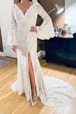 Absolutely blown away by this dress! The slit, the train, the sleeves! wowoooozzzaa! - Denise W.