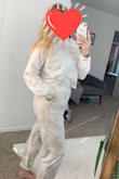 I've been on the hunt for a good matching set and I love this one. The hoodie is really cute and soft, will go well with leggings, too. Light enough that I could wear it up to, like, 50 degrees and warm enough to wear when it's cold, too. The colors are duller than the photos, but you kind of expect that with tie-dye. Not the most flattering top if you're wider or have a fuller bust, but I don't really care because I wanted it for comfort. - Samantha H.