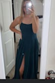 I love the dress, it's so comfortable to wear and the color is so cute! My only issue with the dress is the slit comes all the way up to above my belly button which makes it hard to show off the slit without flashing everyone. Color was the same as picture in the photo on the model, the lighting I had does make it look a bit different. - Abbie P.