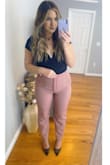 Love the color and style of these pants, but the fitting is very very tight by the stomach and hips. You will have to size up for sure. Otherwise it's very pretty and stylish. - Alicia