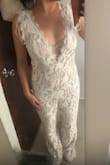 Chose this for my wedding! Great quality and super comfy jumpsuit! A lot stretchier than the description tells, I had to order a smaller size to feel more snug and secure everywhere. Only issue is that the inseam is about 2 inches too low for me. That's a usual issue for me as well as outfits being too long. I bought the smaller size and it fits better, will have to hem the bottom since it's too long, and to raise the inseam. - Sara M.