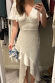 The material was very thin that you could see features of my tummy. Had to return. Very cute just couldnt see myself wearing this at my bridal shower - Lauren H.