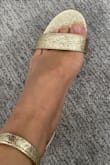 I would say I'm a true size 5. It's a half size too big. If the toe strap was tighter, I could make it work. Other than that, the color is cute and is a comfortable height. A cute way to dress up a casual look. I'm so disappointed they don't work out for me :( - Sigrid W.