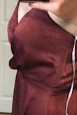 My bust is 34-35" and I wear 32C/34B bras, but there was way too much room in the size small. The rest of the dress fit perfectly, but this looks too awkward in person to ignore. It is very long, so I'd need that tailored as well, so I'll be returning this - Elise D.