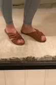 I really do like these. They are very comfortable! They are a darker tan than in the picture though. However, that won't prevent me from keeping them. - Jessica B.