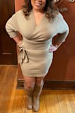 This is a beautiful sweater dress! I wore it to celebrate my birthday. It is true to size and the perfect length for me, as I'm only 5'1". - Nellie B.