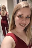 Loved this pantsuit. The color was great and very comfortable. I ordered a medium and a large. Both fit but the medium was a little tight on my torso so I went with the large. Length was a little long but I was able to wear cute heels with it. Definitely recommend! - Rachel A.