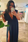 I wore this dress for a night out to dinner for Valentine's Day. I loved it. The only thing I would change is that I put a stitch in the inner armpit because it was a little low and widened out the chest area. Other than that, it's perfect. The leg slit is sexy. The neck line is sexy. But it's all classy. - Jaisha W.
