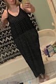 I will start with the quality is good and material is very comfortable. I typically wear a small or medium. I ordered the S/M and it fits HUGE. I bought a cinch to try to make it look less like I'm a sack of potatoes, would only recommend buying this if you are tall because it is not flattering on someone that's short. I'm 130lbs and 5'3, bust 34B, waist 29in, & hips 40in. Size 8 in jeans and Small/Medium in tops.
I added photos below. - Katie F.