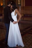 I have this dress in pink as well that I wore to a wedding years ago. Even then, I kind of knew that I wanted it in white as my future reception or even wedding dress. Due to the pandemic, I had a small wedding of only six people at our City Hall, and this was truly perfect for it. It felt simple yet elegant, and so comfortable. I didn't wear a bra with it because my chest is on the smaller side and can get away with it. The shoulders could have been tailored just a little bit but that's because I have wide shoulders and a short torso. The quality of it is great without being too heavy yet still feels expensive. It's such a good deal for the price range. - Sosothabna N.