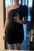 Loooovvvveeee this dress. So cute, comfortable, and flattering. The material is thick (two layers) which makes it flattering. Everything fits just right. It is SNUG but I think that's how it is supposed to be. Definitely do not need a bra but that's coming from the itty bitty committee. Was also very impressed that the dress was long enough for me at 5'9. Absolutely love. - Jayden J.