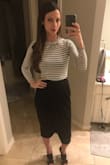 Stripes are definitely in and this top is perfect to have in your closet to pair with just about anything. The material is pretty thin and since this is white, it's also a little see through so I wear a tank underneath. - Angela S.