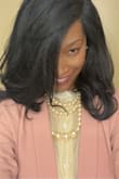 Paired this gorgeous champagne top with mauve blazer and pearls! She did not disappoint! - Patricia S.