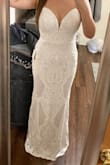 I ordered this for my beach wedding next year and it fits me absolutely perfectly. I ordered a size 6. It's a tiny bit tight in the armpit area, but I'm planning on tightening up before the wedding anyway lol one thing I did notice when I tried it one was little sequins on the floor. So I'm sure a lot will fall off when I wear it on wedding day. Other than that this is a great dress for the price - Sarah M.