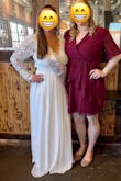 I wore this for my bridal shower in a cold location and it kept me very warm, was very flattering (LOVE the back!) and I received LOTS of compliments! I usually get a medium on other sites (and have gotten medium dress from Lulus that fit fine), but this dress was pretty large on the shoulders/arms and around the waist so I looked a little boxy/ and wide on the hips. It is also very long; I'm wearing 3 inch heels in the pic and it's still dragging on the ground. Lastly, I didn't wear a bra because of the back and the front of this dress/the lace is thick enough to hide any cold nips and also not be too obvious my babes were free (still should have worn a sticky bra cause the bust is still too big to just hang out like that LOL). I think I would have gone with a small if I was motivated enough to do returns, but I'm too lazy and it still fit flattering enough to wear for the shower. Overall, would highly recommend this dress for special occasions but would suggest ordering a size smaller. - Priscilla H.