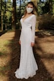 I loved this dress. It was perfect for my micro wedding. I did have a hard time finding a bra that would fit underneath the dress and not show, but ended up going for a plunge style. I didn't alter the dress, but with more time/less COVID, I would have brought the shoulders up. - Taylor R.